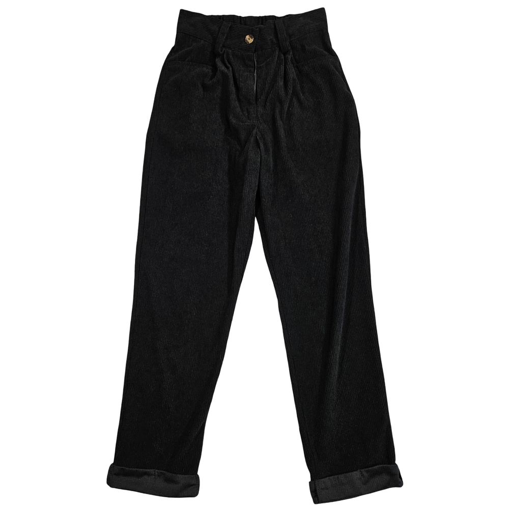 Nimin High Waisted Pleated Front Courdaroy Pants, Black, Small NWOT